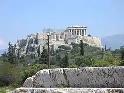 The Acropolis of Athens, seen from the hill of the Pnyx to the west