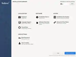 Anaconda的Fedora 33安裝截圖