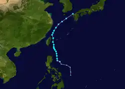 強烈熱帶風暴康妮的路徑圖