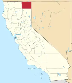 Map of California highlighting Modoc County
