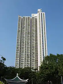 樓宇頂部具中式瓦頂特別設計的美東邨美仁樓