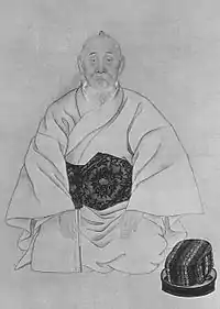 向有恆著琉裝、系大帶