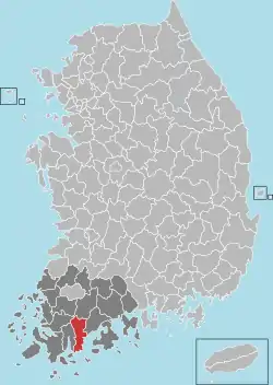長興郡在韓國及全羅南道的位置